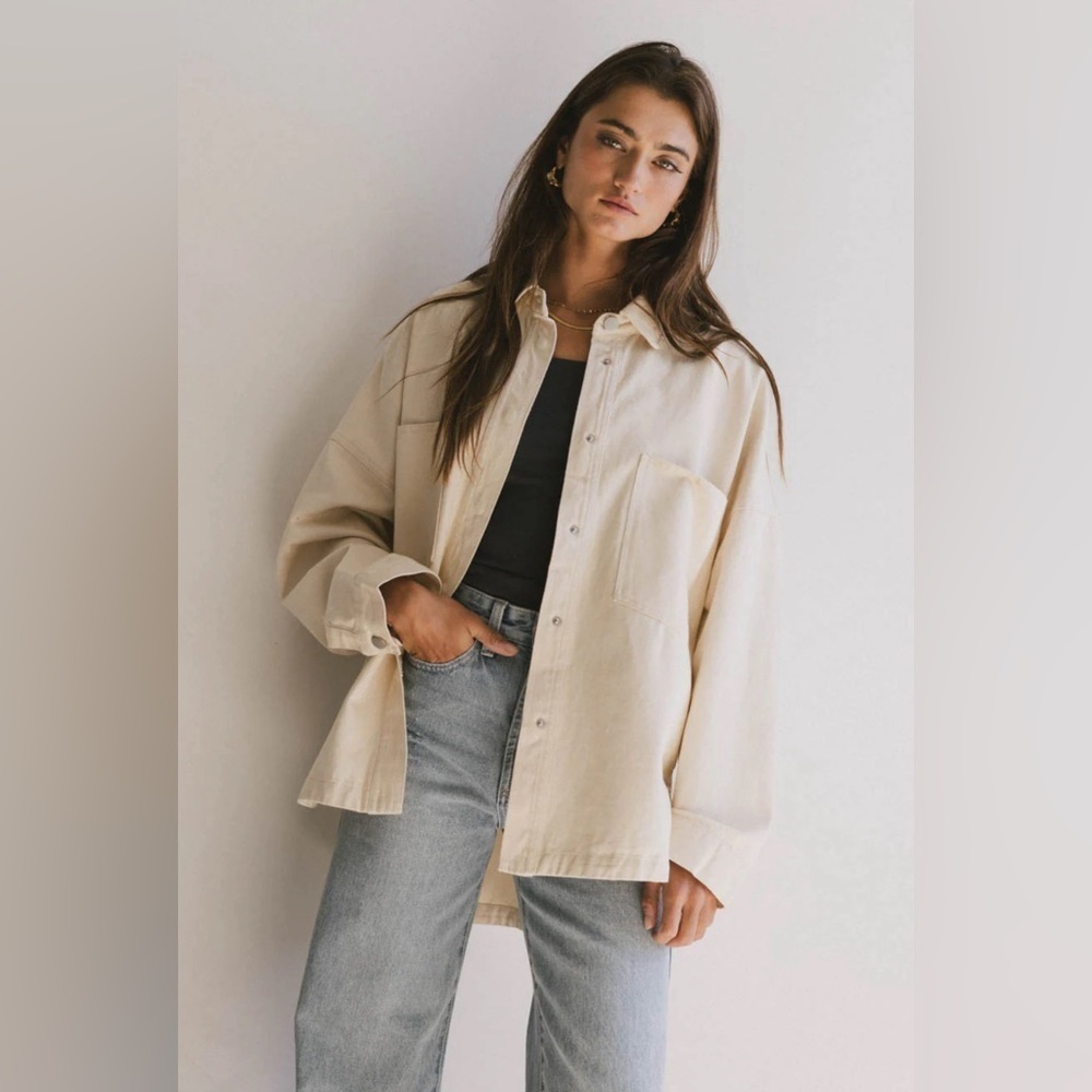 Ci Sono Distressed Cream Denim Shacket